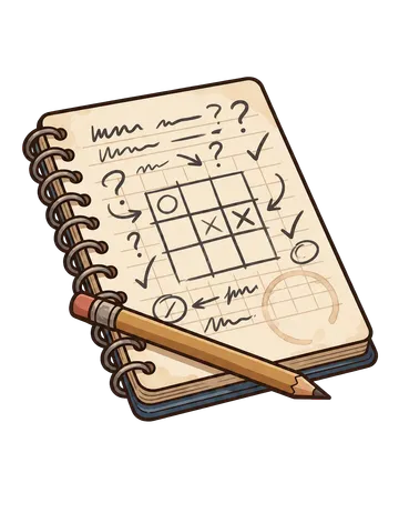 Detective notebook with a hand-drawn logic grid
