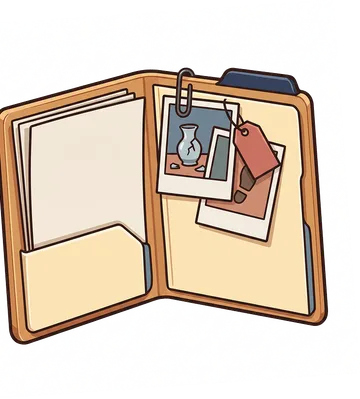 Open evidence folder holding case photographs