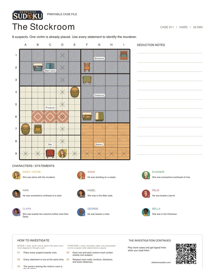 Preview of The Stockroom printable murder Sudoku case