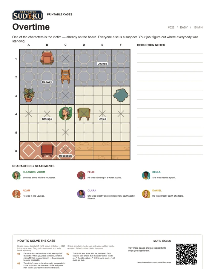 Preview of Overtime printable murder Sudoku case