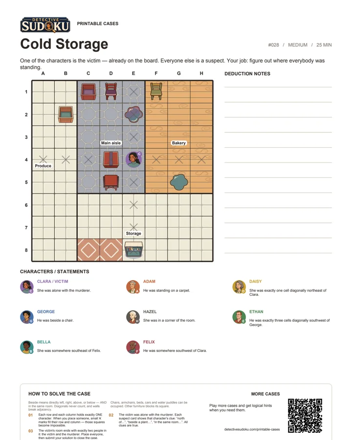 Preview of Cold Storage printable murder Sudoku case