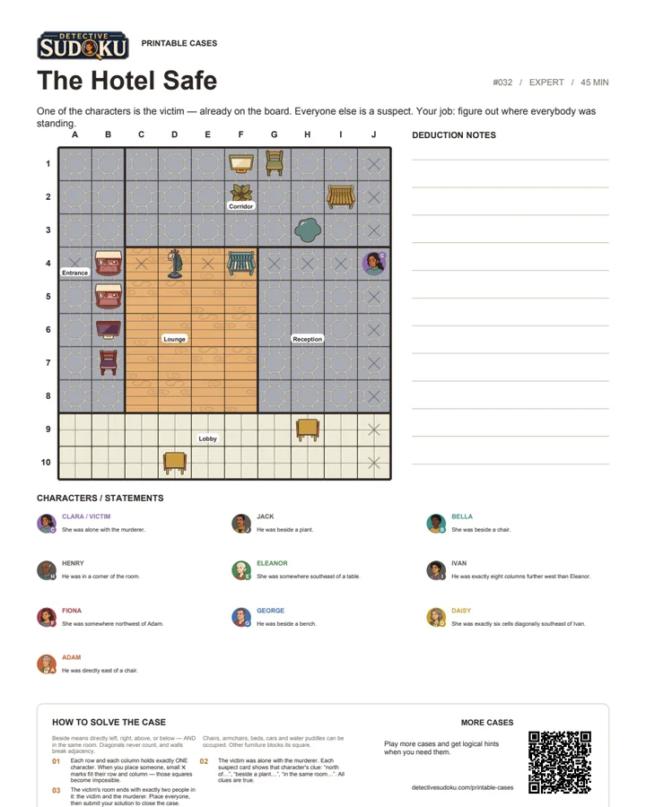 Preview of The Hotel Safe printable murder Sudoku case